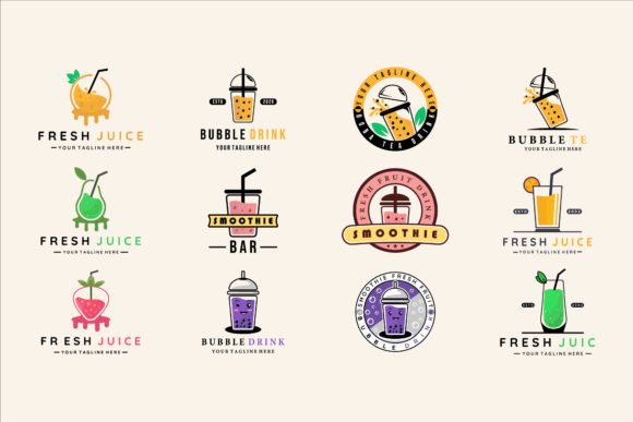 Set of Drink Juice and Bubble Tea Logo